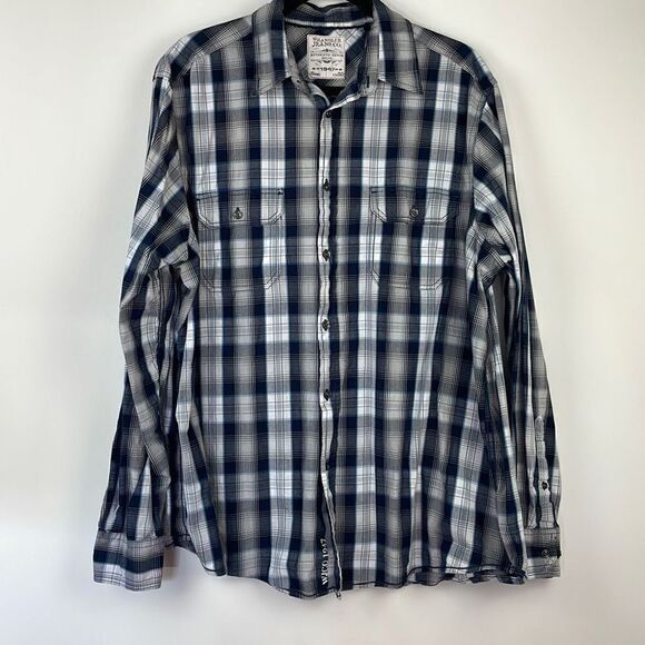 Wrangler Jeans Co Men's Plaid Cotton Casual Button-Up Shirt Blue Size XL - Picture 2 of 9